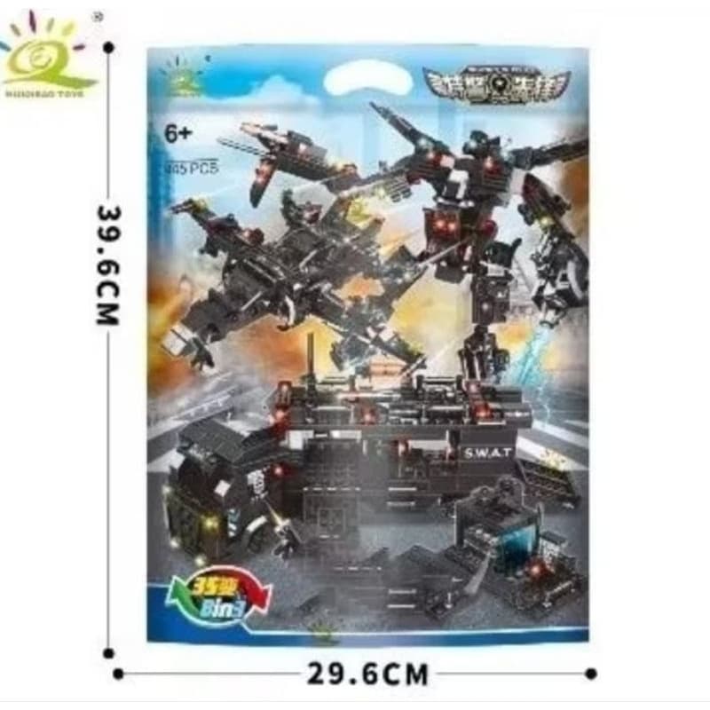 Blocos de Montar Tipo Lego City 454 Peças 8 em 1 Regimental Police Caminhão Policial Avião Cidade Polícia Swat
