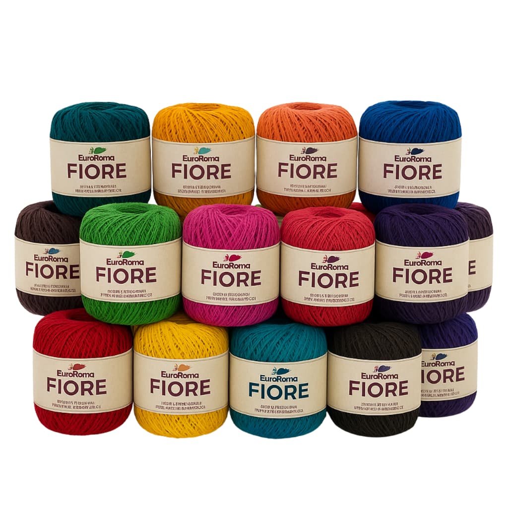 kit 12 Linhas Fiore Fio 2 Novelo 500 Metros de 295 TEX e 85% Algodão Euroroma Crochê Tricô Amigurumi