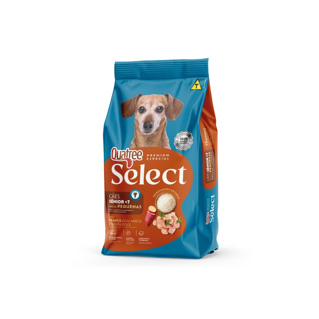 Ração Para Cachorro  1KG Alimento Quatree Select Sênior Idoso Tamanho Pequeno Frango Arroz Batata