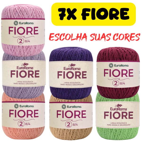 Kit 7 Linhas Fiore Fio N°2 Euroroma ESCOLHA AS CORES - Algodão Sustentável Barbante Crochê Amigurumi