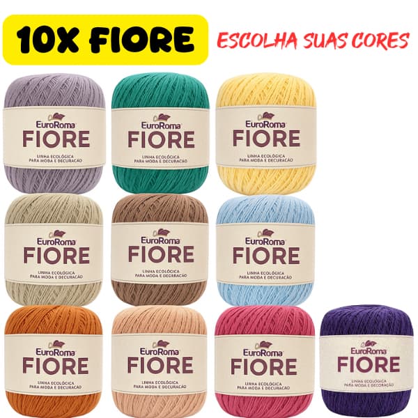Kit 10 Linha Barbante Fiore Fio N° 2 Algodão 295 TEX 150g Euroroma Barbante Crochê Tricô Amigurumi