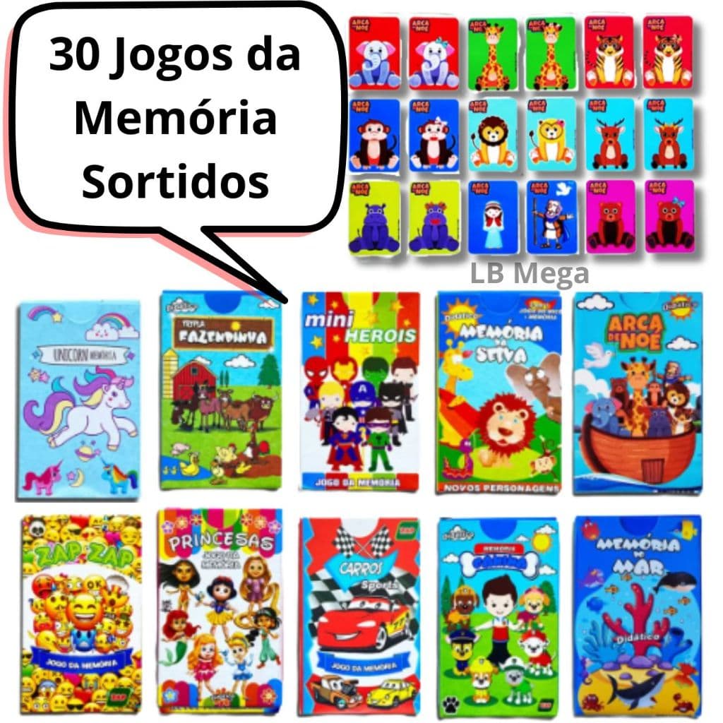 Kit 30 Caixinhas Jogo da Memória Sortidos Educativo para Crianças Festas Aniversario Sacola Surpresa