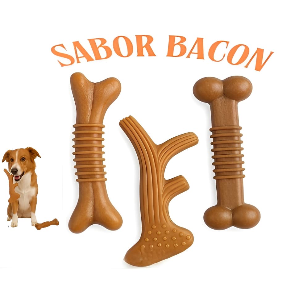 Brinquedo Pet Maciço Mordedor Interativo Para Cachorro Forma De Osso Sabor Bacon  Resistente P/ Cães