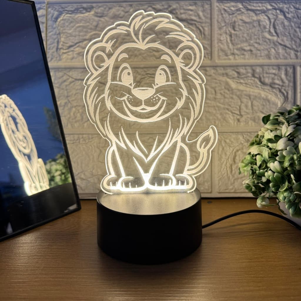 Luminária 3D Led Infantil Leão Leãozinho Abajur Para Crianças Com Luz Aconchegante LED Fixa