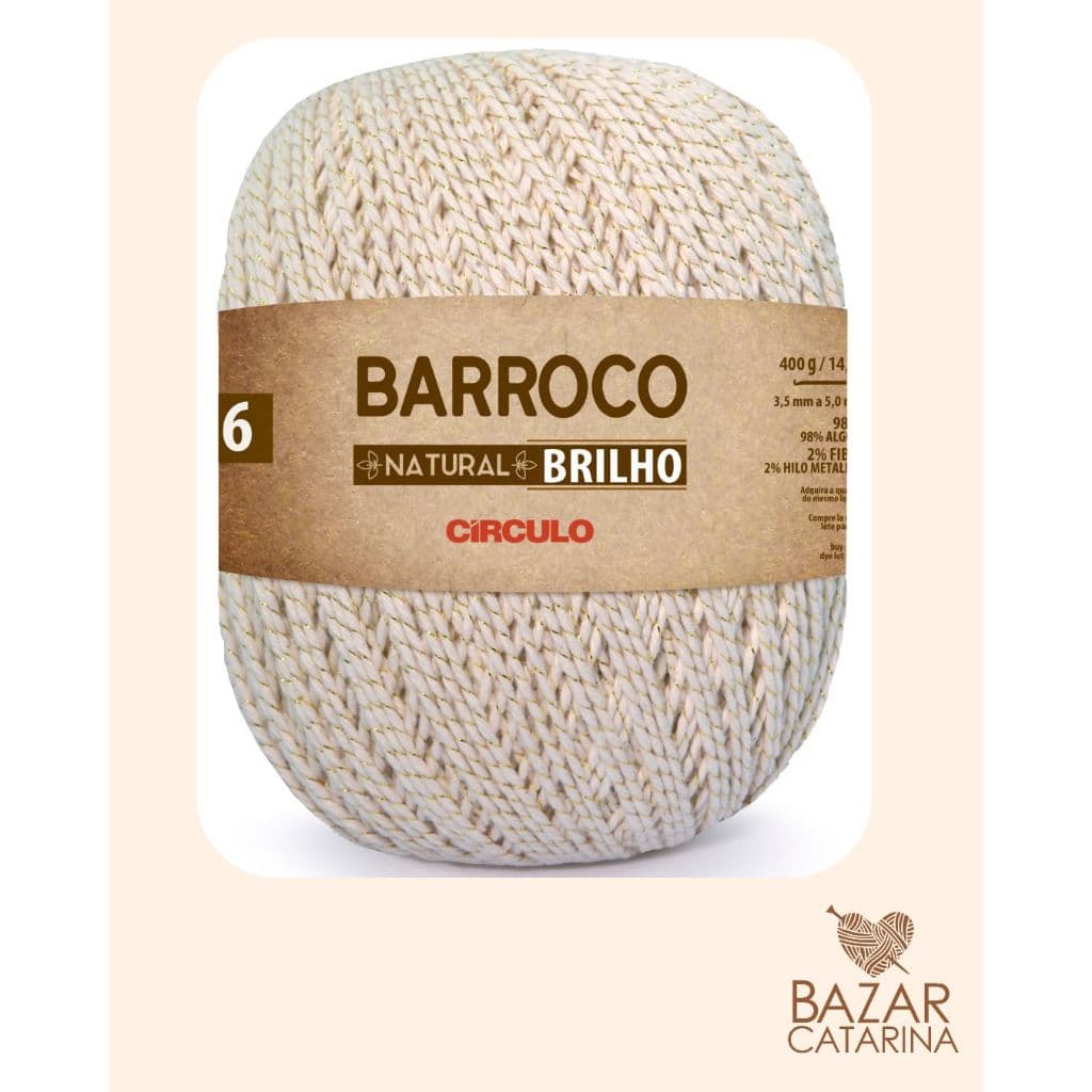 Fio Barbante Barroco Natural 6 com Brilho de 700g para crochê da Círculo