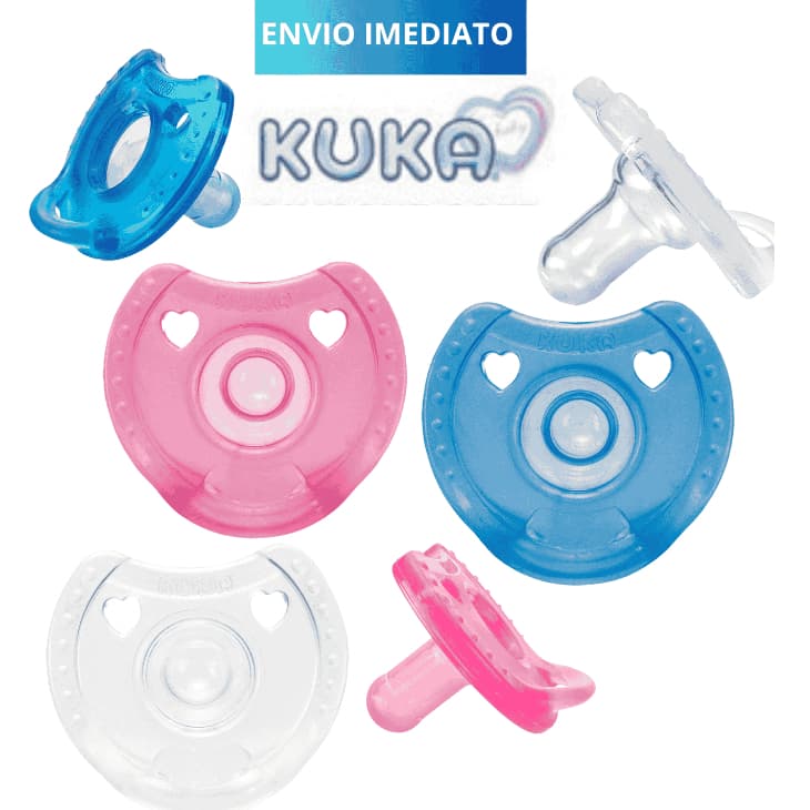 Chupeta 100% Silicone Kuka Bico Reto Tam2. 6+ meses com Alça Design Ergonômico Higiênica