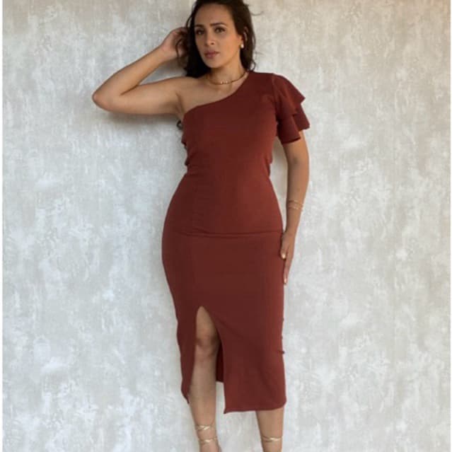 Vestido Festa Feminino Midi Vestido Estilo Tubinho Elegante Vestido Nula Manga Canelado Sofisticado