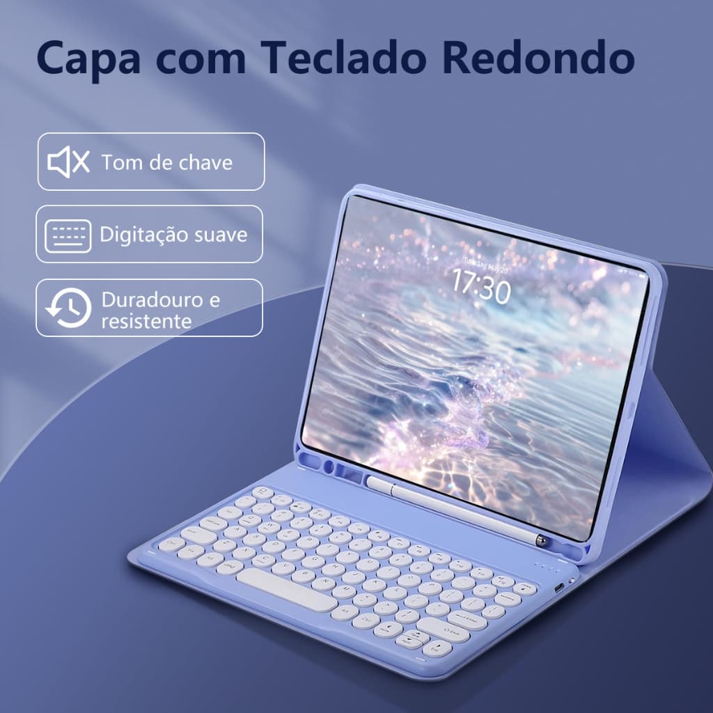 Capa com teclado redondo e mouse para Samsung Galaxy Tab A7, A8, A11+, A9+, S7+ S8+ S7FE, S7 S8, S6 lite, S8 Ultra