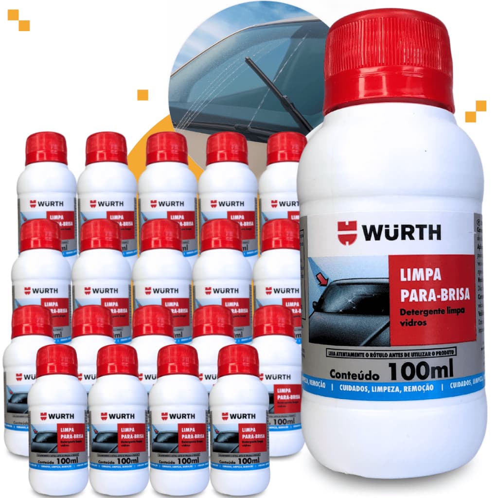 Kit 20 Limpa Para Brisa Wurth 100ml Limpador Vidros Fluidos  Limpeza Parabrisa Automotivo Carro