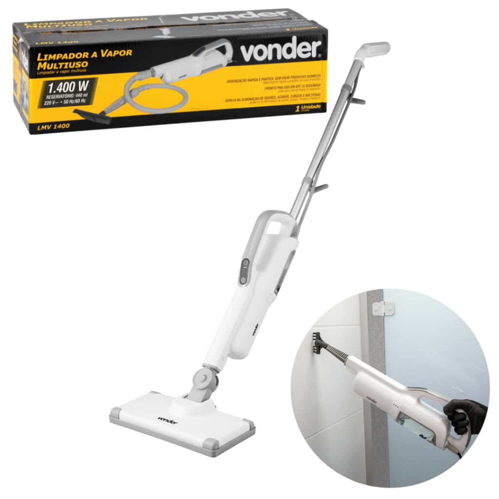 Limpador Higienizador A Vapor Multiuso Vonder LMV 1400 1400w 220v Esterilizador 100°C 12 Acessórios