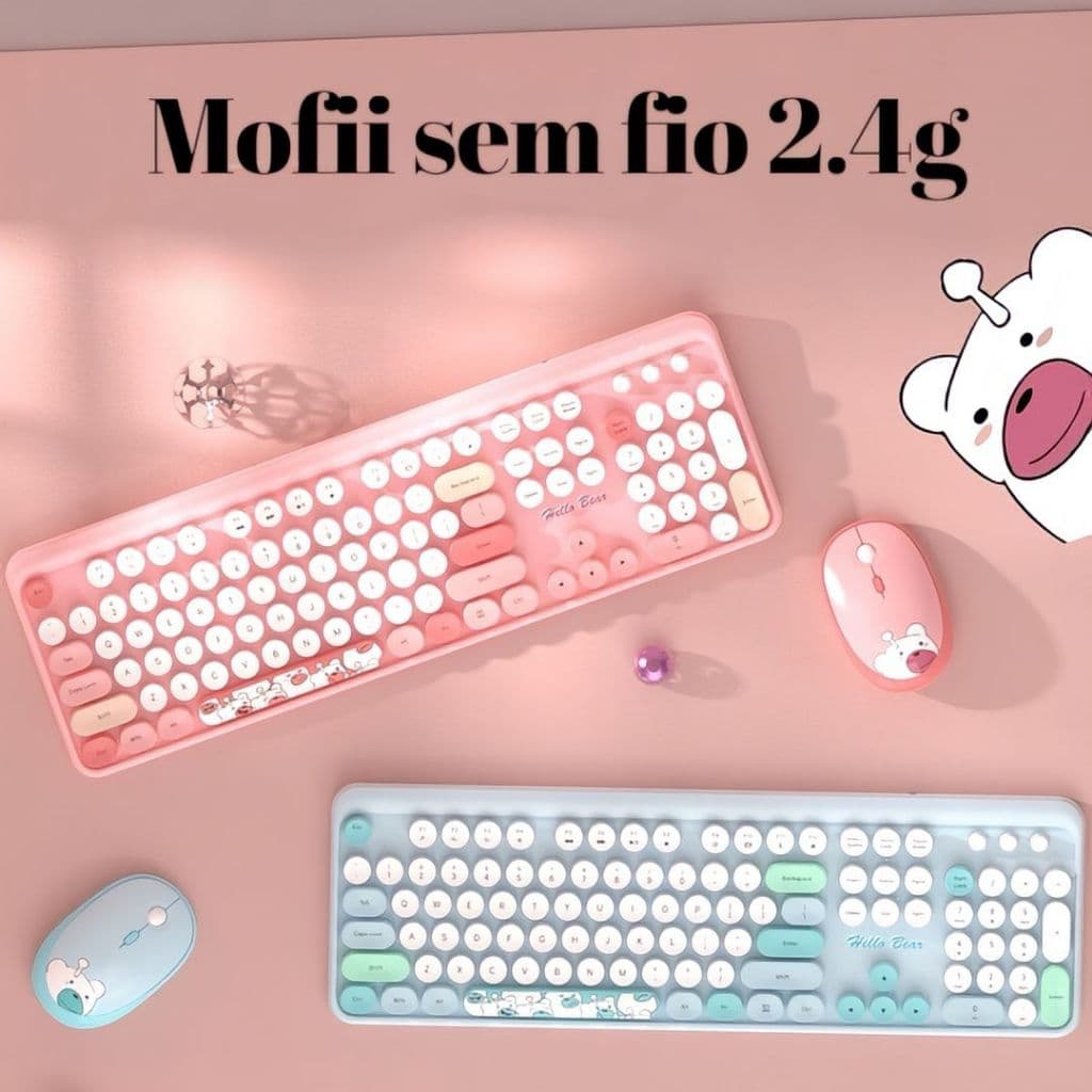 Conjunto de Teclado e Mouse Sem Fio Hello Bear Geezer 2.4G  Wireless Várias Cores