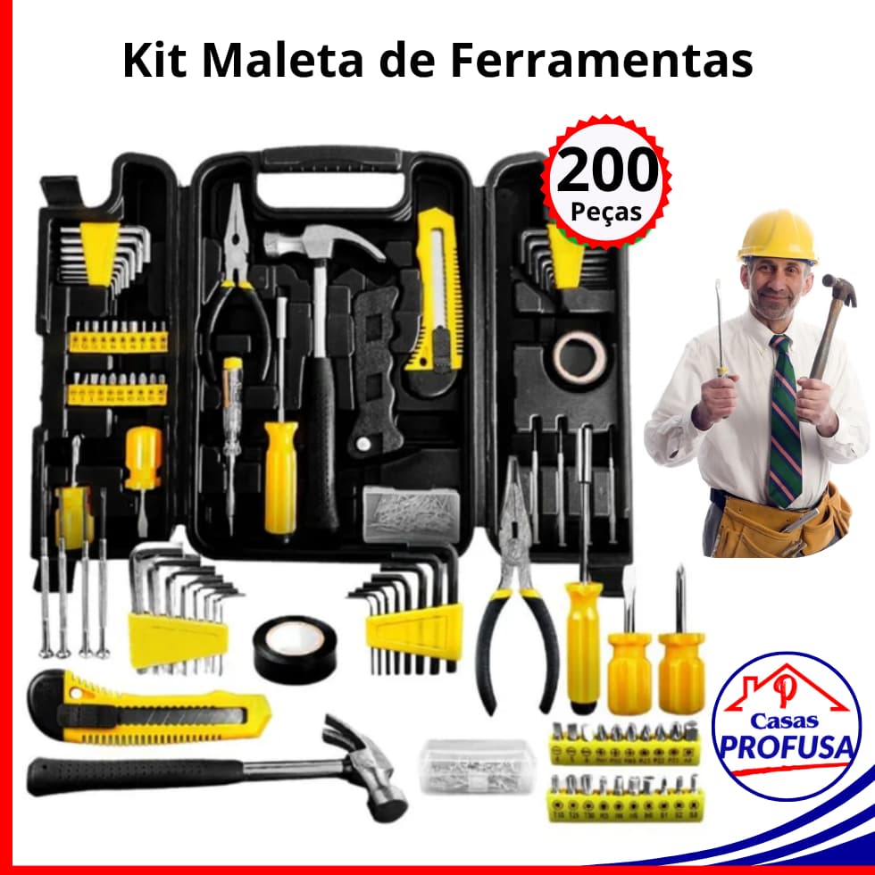 kit Jogo Conjunto de Ferramenta 200 Peças com Maleta Dobrável Preta Titanium Profissional Completo