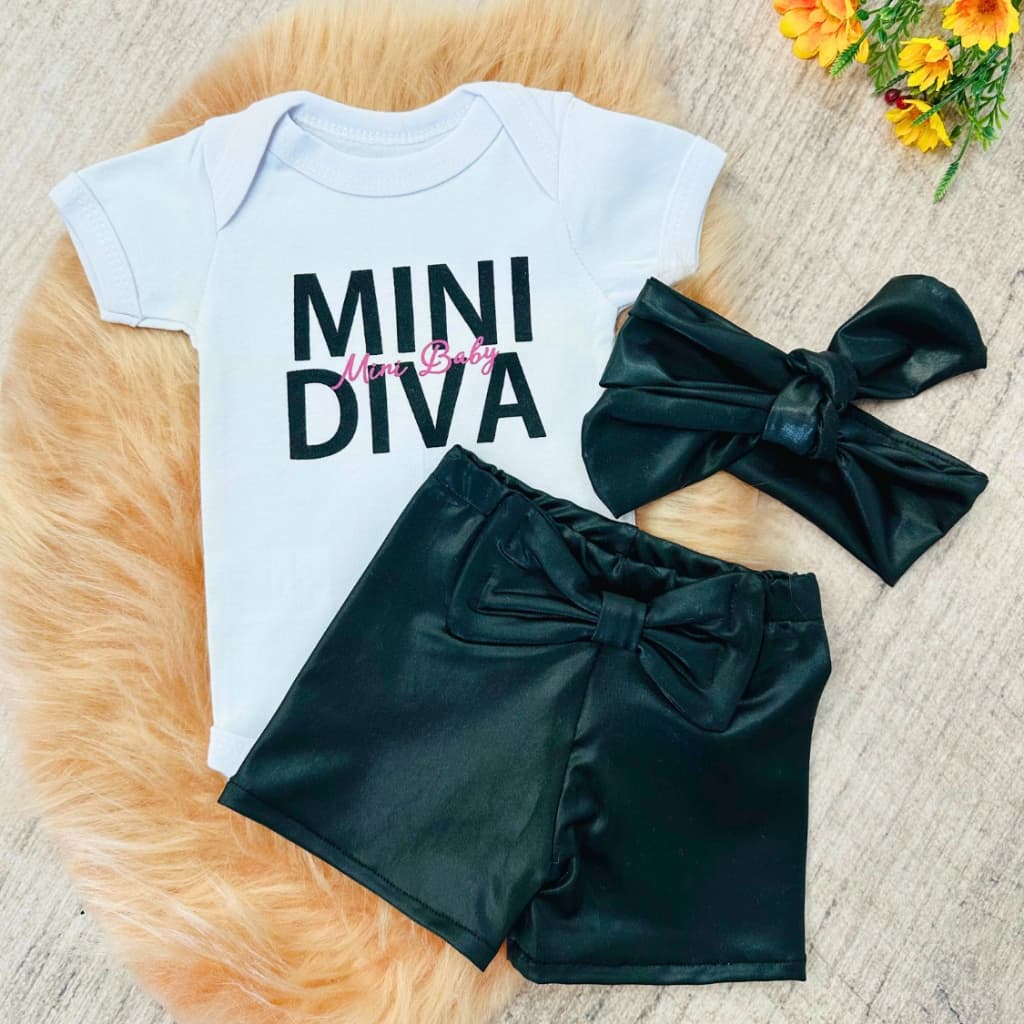Conjunto Bebê Menina Blogueira Conjunto Roupa Body shorts faixa Moda infantil Conjuntinho roupinha