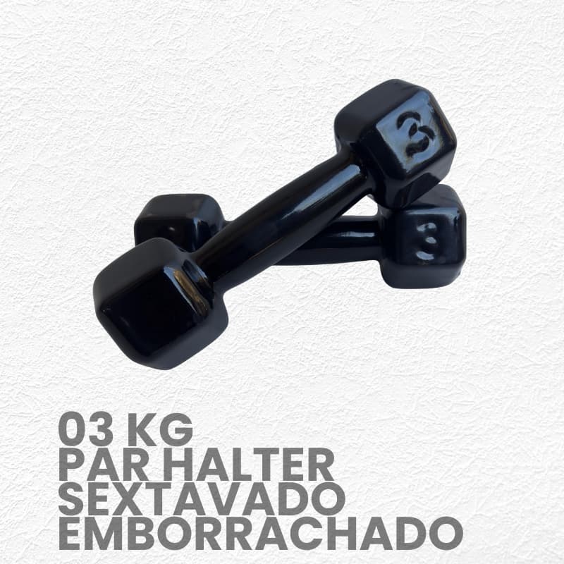 Par Halter Sextavado 3kg Emborrachado Academia Musculação Treino Funcional Peso Livre Exercício Fitn