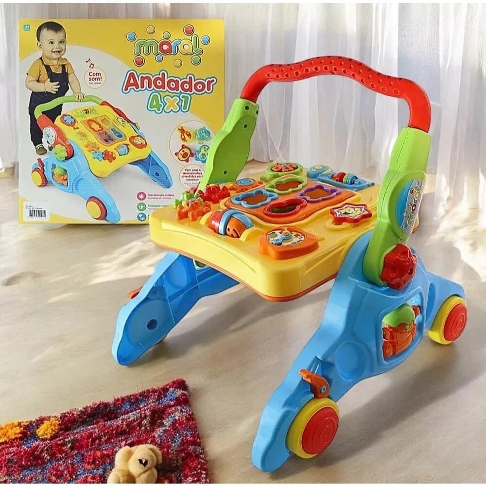 Andador Didático Infantil 4 em 1 Colorido Som Educativo Aprendizado Bebês Crianças Diversão