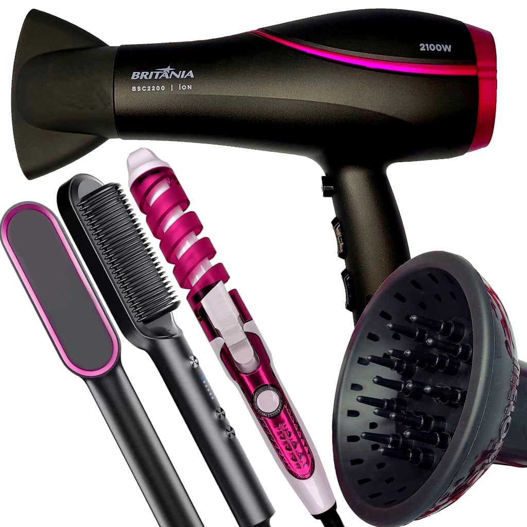 Secador De Cabelo Britania Profissional 2100w Tourmaline Ions Ar Quente Frio Bs22 Difusor Modelador Escova Secadora Hq