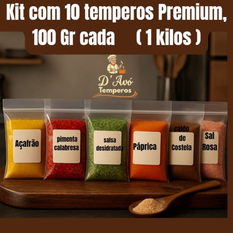 SUPER KIT C/ 10 TEMPEROS E CONDIMENTOS  COM 100 GR CADA ( 1 KILO DE TEMPEROS)