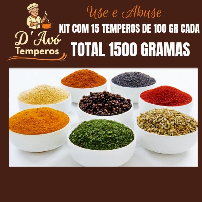 kit com 15 TEMPEROS e CONDIMENTOS NATURAIS c/ 100 gr cada   ( TOTAL 1,500 GR )