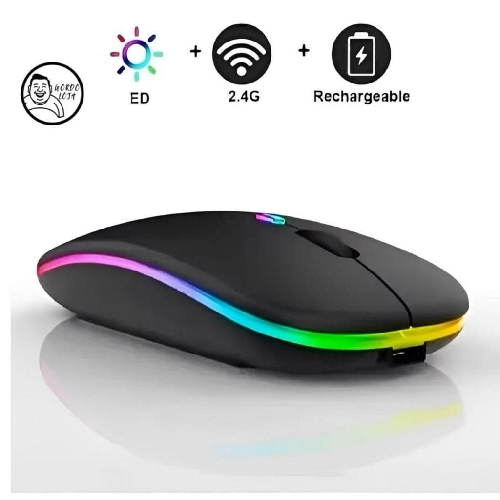 Mouse sem fio silencioso ergonômico recarregável RGB LED USB sem fio 2,4 GHz