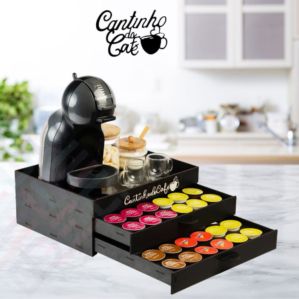 Bandeja cápsulas MDF p/ Cafeteiras Expresso Dolce Gusto Nespresso Três Corações Decoração Cozinha