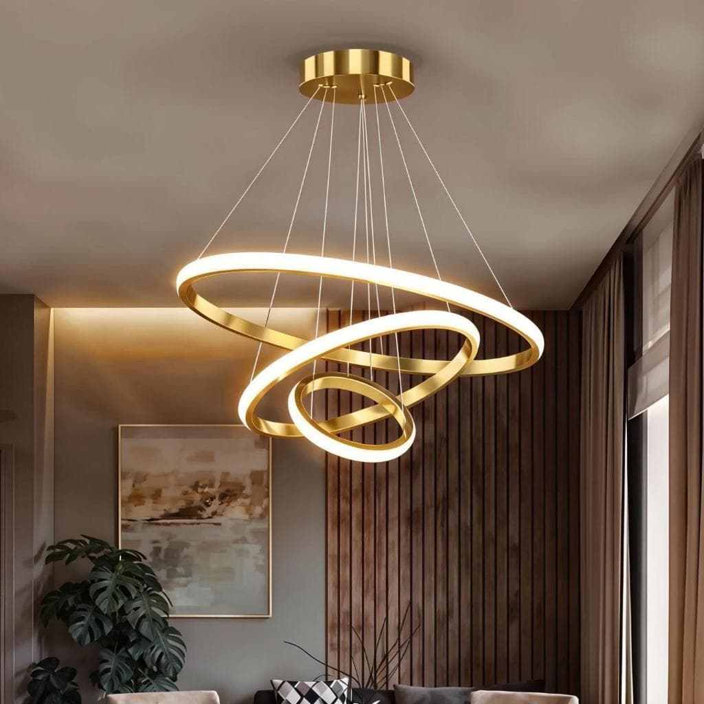 "Luminária Pendente LED 3 Anéis Moderna - Decoração Elegante para Sala e Quarto 2025-O15