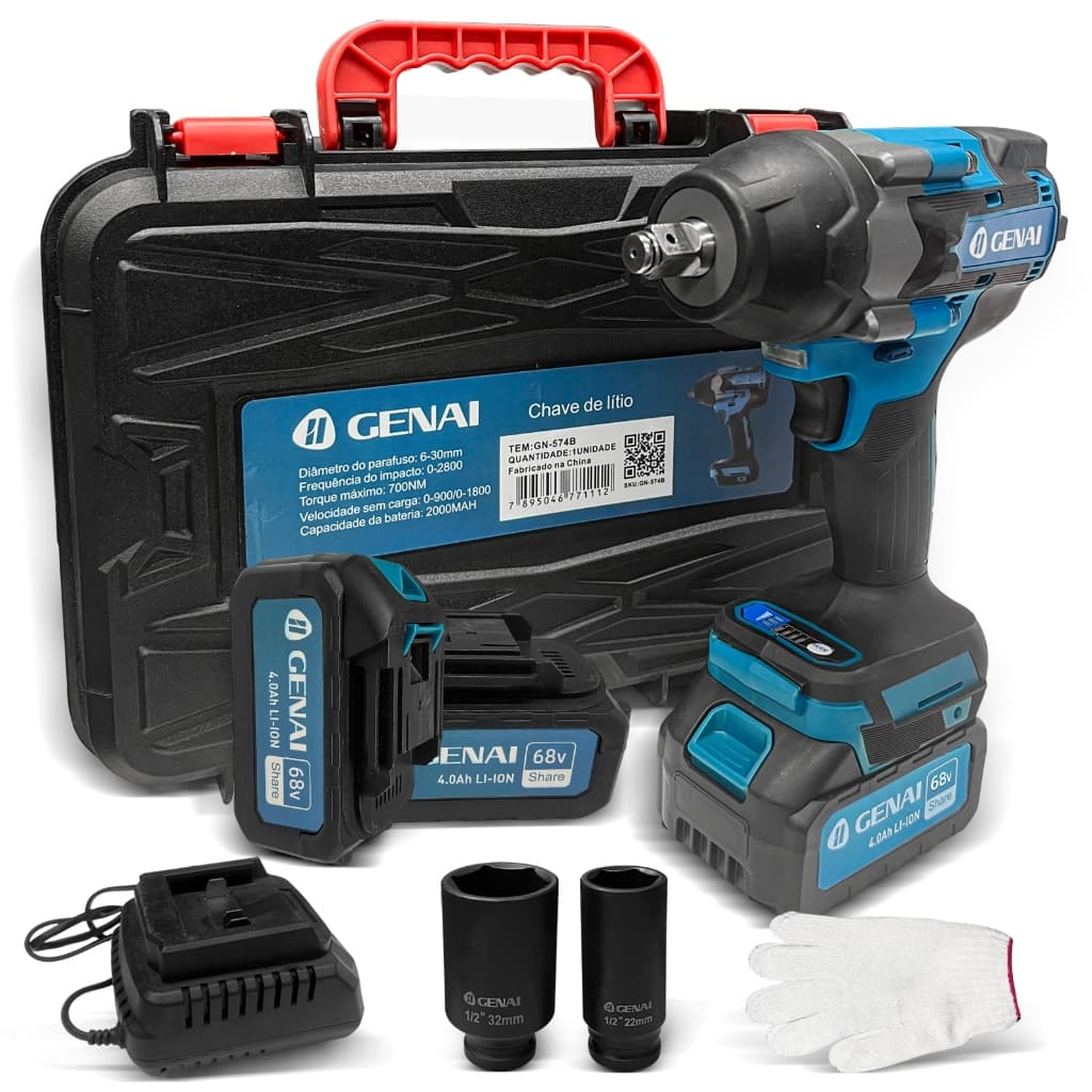 Parafusadeira E Furadeira De Impacto Solta Pneus Camiao 68v Brushless 700N.m + Luvas de protecção + 22,32MM sleeve