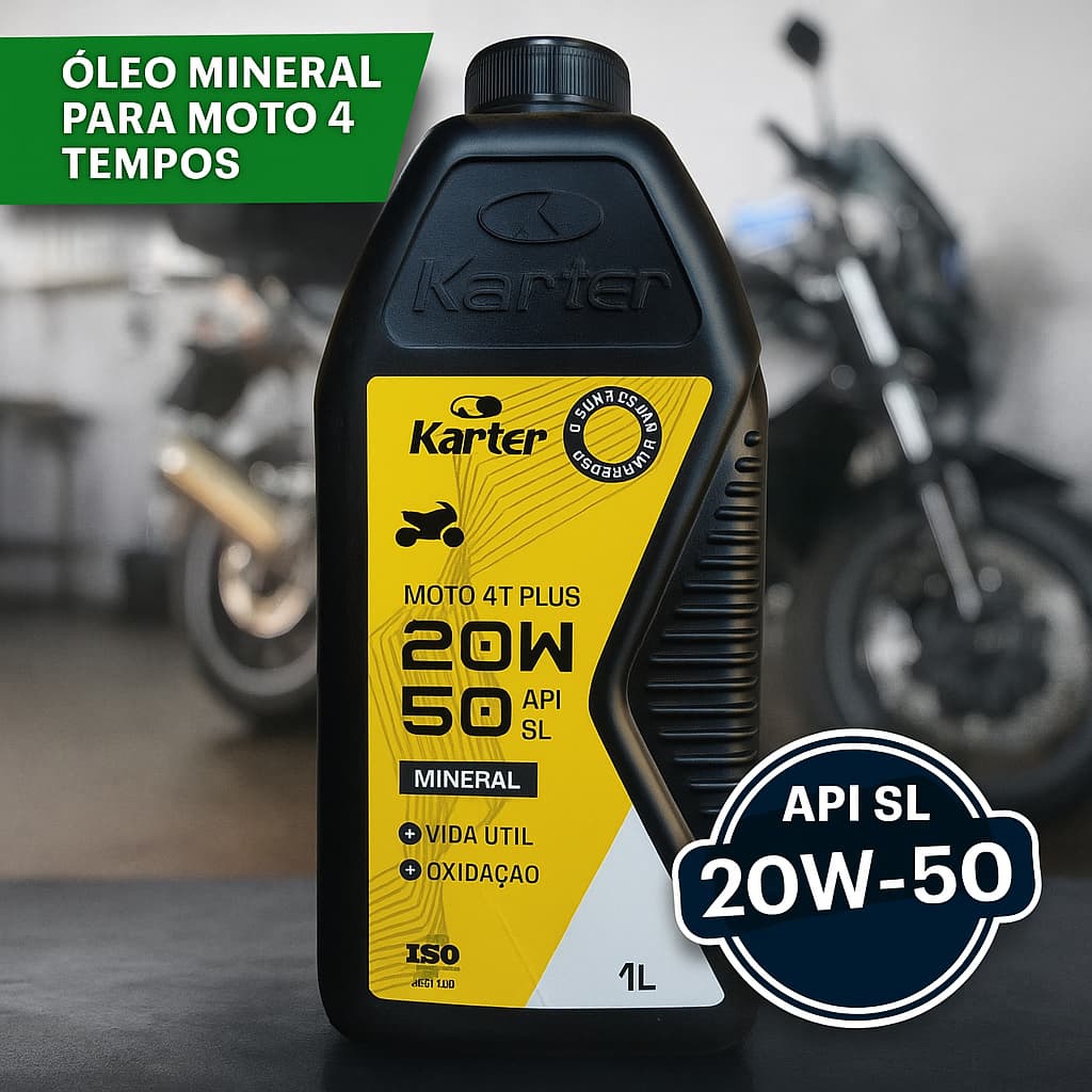 Karter Moto 4T Plus 20W‑50 API SL 1 L – Óleo Mineral para Motor de Moto 4 Tempos
