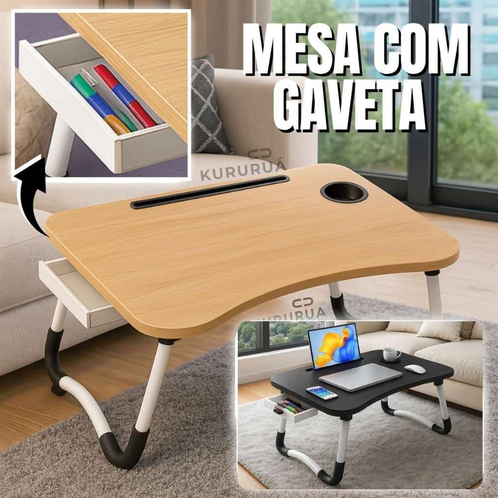 Mesa Para Notebook Portátil Dobrável Articulada em Mdf Suporte para Laptop Cama Estudo Porta Tablet