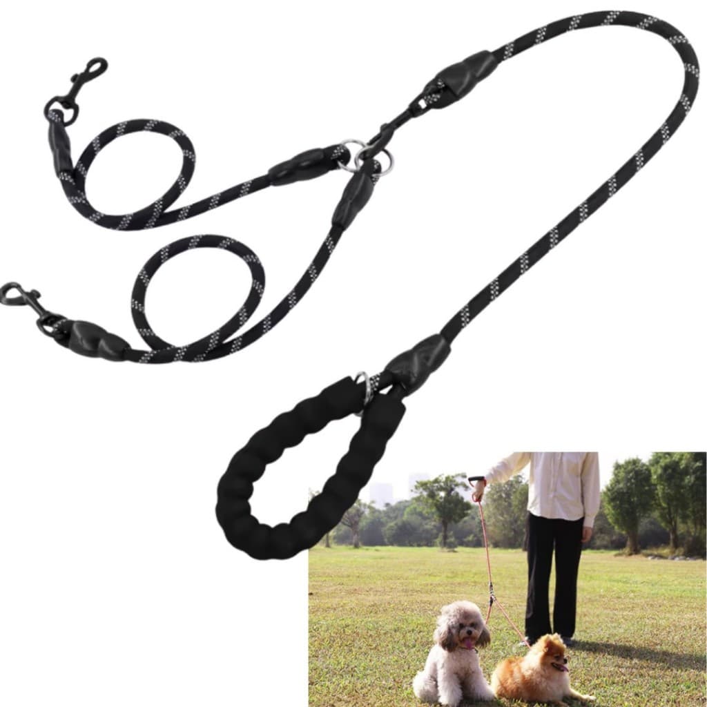 Coleira Guia 2 em 1 Dupla Corda Longa 160cm Para Cães Pequeno Médio Grande Porte LR-0193