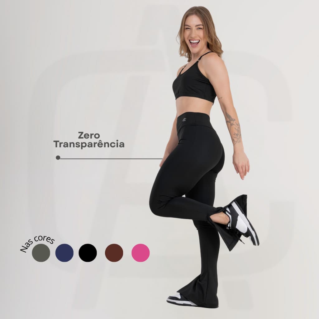 Calça Legging Fitness Cintura Alta Feminina Zero Transparência Flare Academia Casual