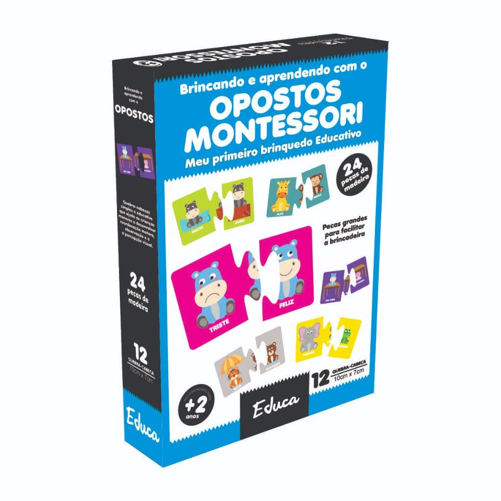 Opostos Quebra-cabeça Jogo Educativo Montessori Pedagógico Educativo Infantil Madeira