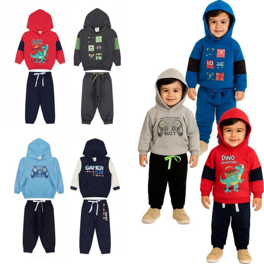 Conjunto de Moletom Bebê Menino Peluciado / Conjunto Infantil Masculino Inverno