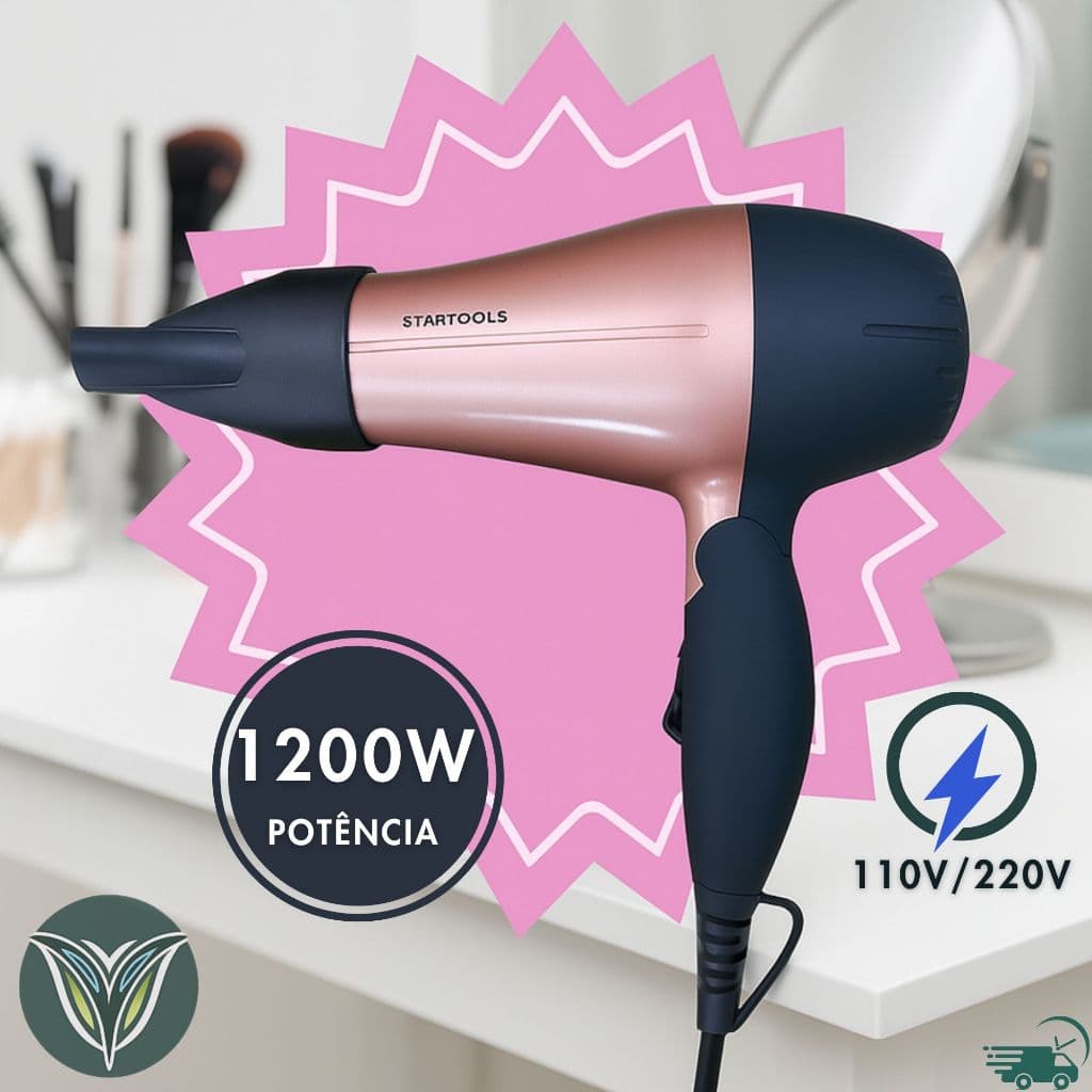 Secador de Cabelo Portátil 1200WBivolt Rosa Cinza Potente Profissional Alta Velocidade Alisamento Secagem Escova Cabelos