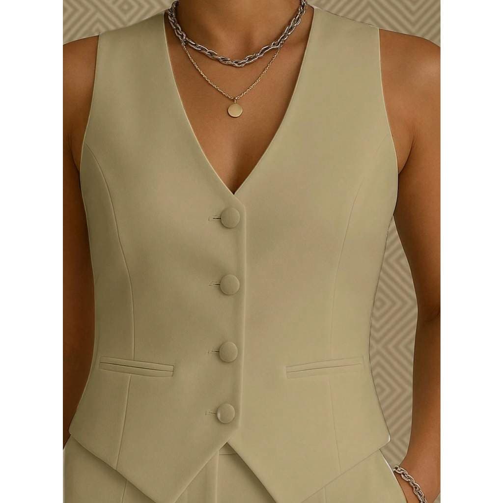 Colete Feminino Alfaiataria Elegante Botão Forrado Bolsos Decorativos Social P GG