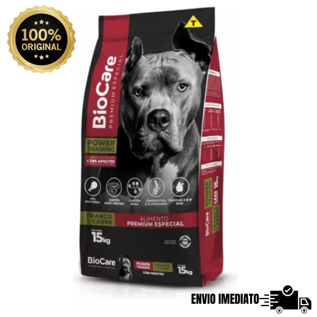 Ração Biocare Premium Power Training Frango & Carne 15kg para Cães Adultos 26% proteína