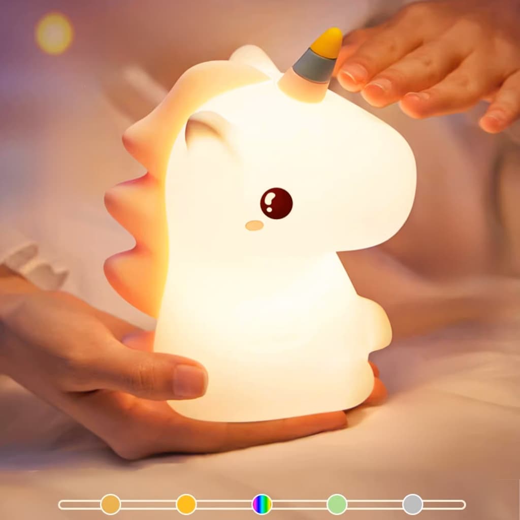 Luminária de Unicórnio de Silicone - Lâmpada Noturna Fofa com Sensor Touch LED Seguro para Bebê e Quarto Infantil