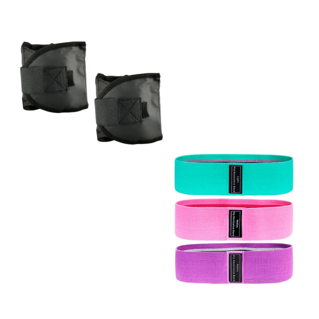 Par Caneleira Para Treino Profissional 3 Kg + Kit 3 Faixas Elásticas Hip Bands Treino Em Casa