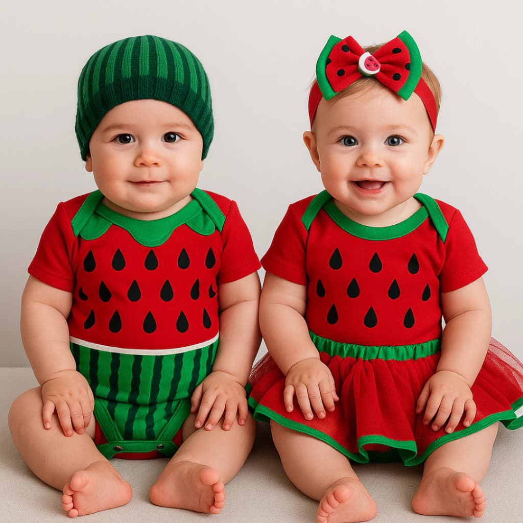 Body Infantil Bebê Melancia + Touca - Mesversário Frutinha Para Menina Menino 100% Algodão - Tamanhos RN ao G