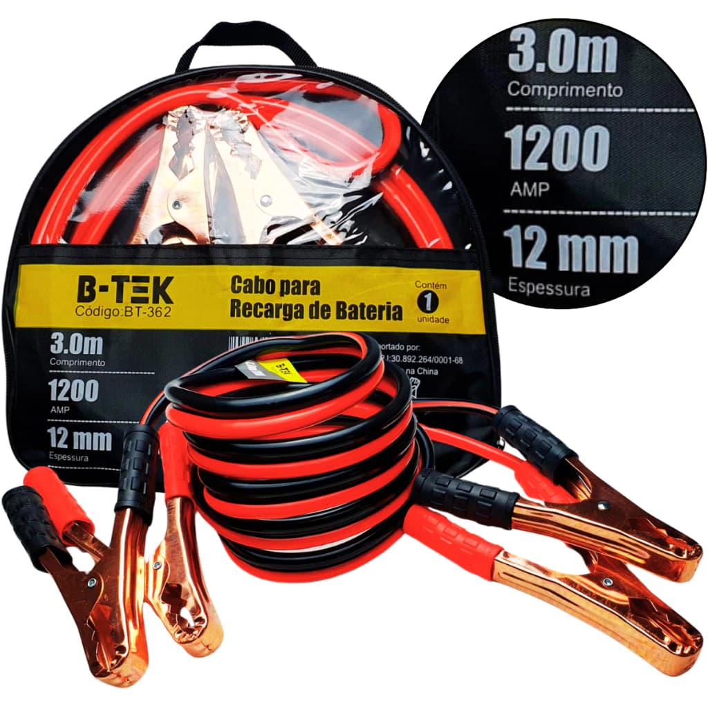 Cabo Auxiliar De Carga Chupeta De Bateria 1.200/2000amp Booster Cable- 2.5/3METRO