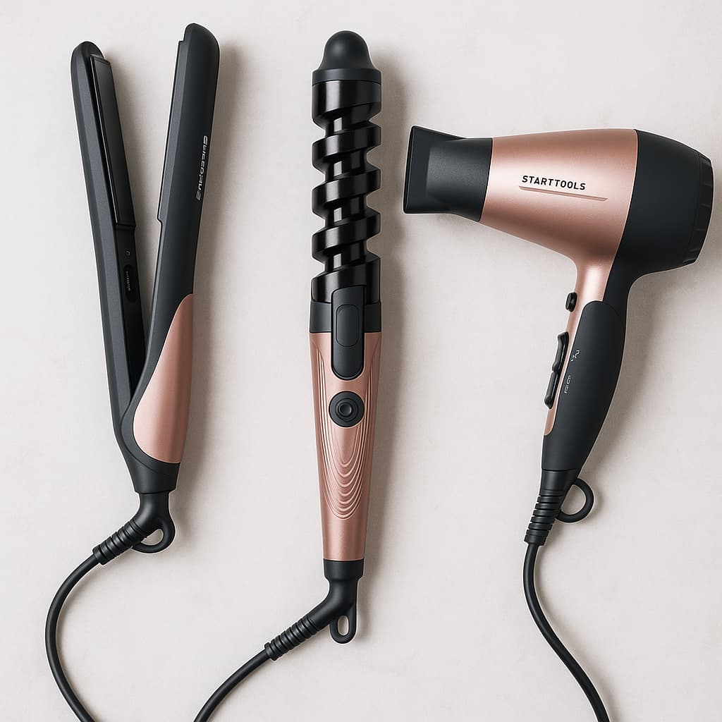 Kit Profissional de Beleza 3 em 1: Chapinha, Modelador e Secador Rose Gold cabelos salão beleza