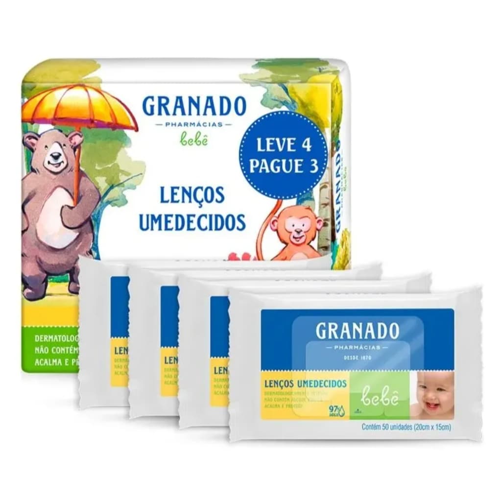 Kit Granado Bebê Lenços Umedecidos Tradicionais Leve 4 Pague 3 - Cuidado para seu Bebê