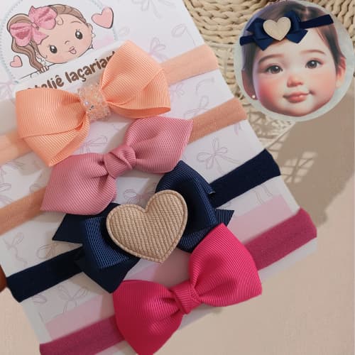 Kit 4 Lacinhos na Faixinha  Bebê Maternidade Tiarinha Enxoval Bebê/Faixa De Cabelo Bebe/