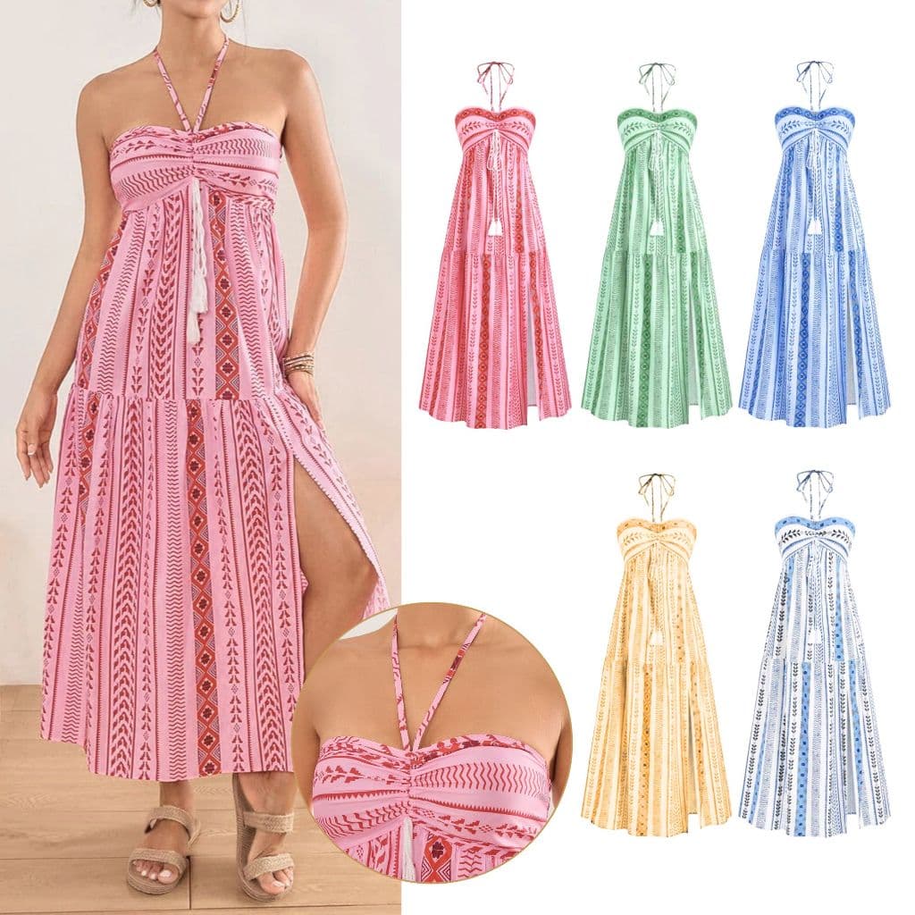 Vestido Boho Tribal Feminino Saia Flared, Tomara que Caia, Sem Bojo- Verão midi
