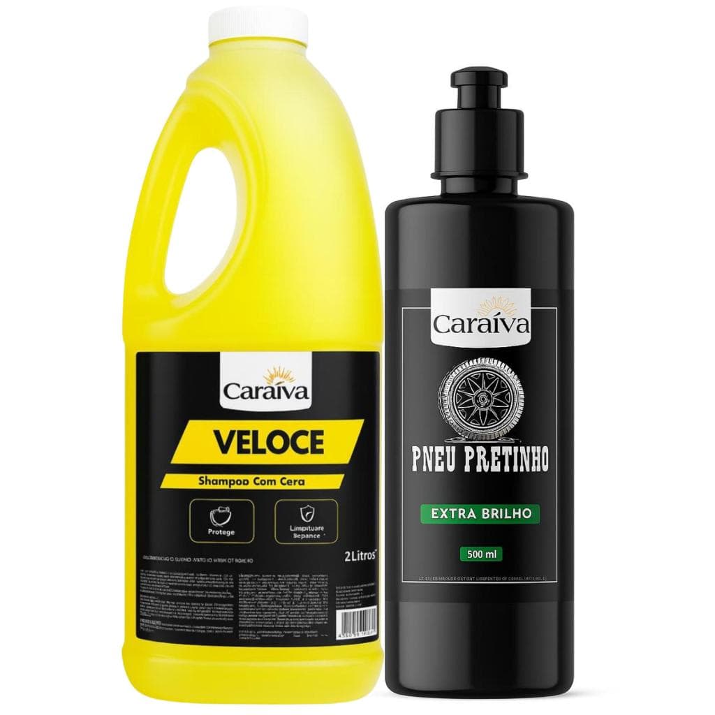 Kit Shampoo Neutro Com Cera Automotivo Neutro Concentrado 2l + Pneu Pretinho Condicionador Extra Brilho Carro 500ml