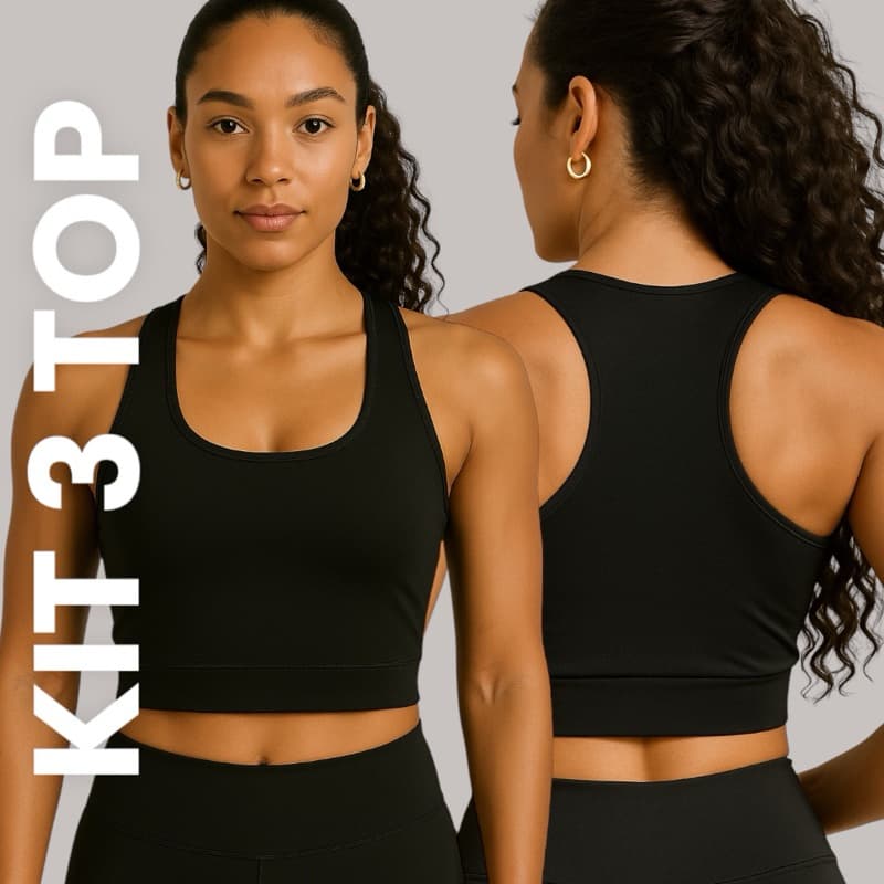 Kit 3 Top Preto de Treino Academia Nadador para Treino Reforçado Musculação Ginastica Corrida