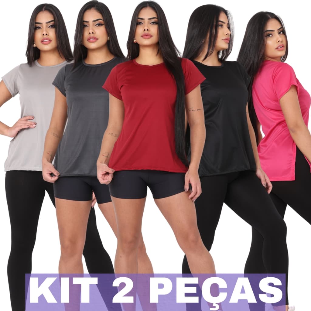 Kit 2 Blusas Camisa Feminina Fitness Academia Dry Fit Camisetas Musculação Treino Tapa Bum Bum