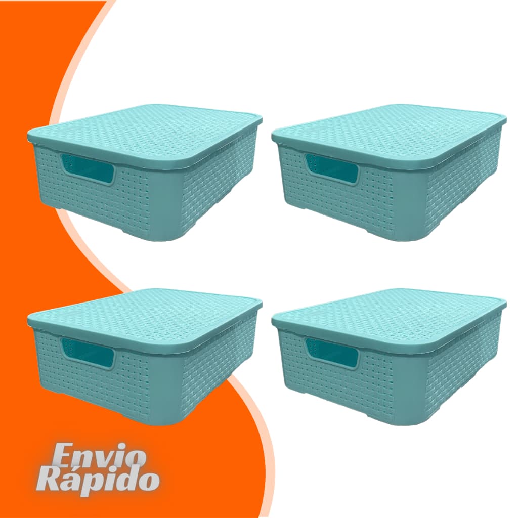 4 X Caixa Empilhável Rattan 15 Litros Cesto Plastico Multiuso Organizador Roupa Armario Banheiro 15L