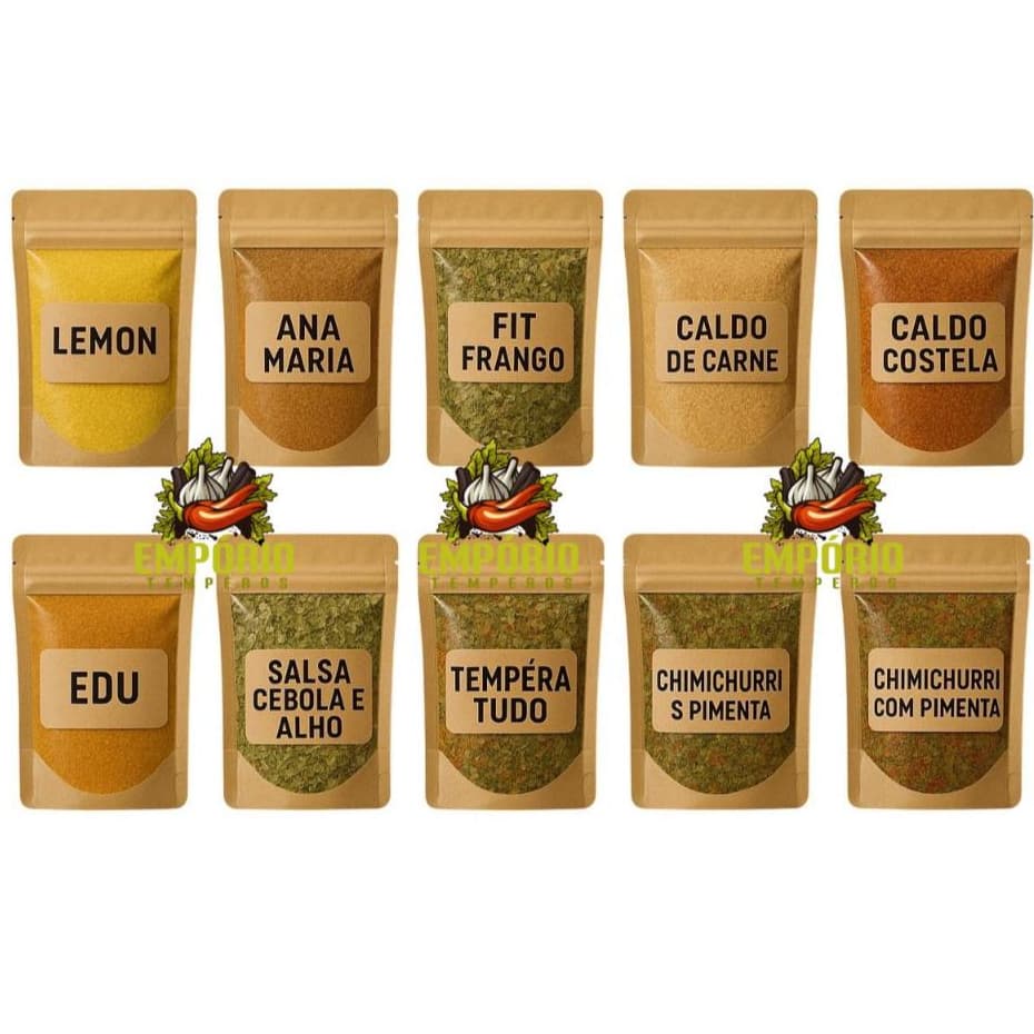Kit Combo 12 Temperos e Condimentos com 100 gramas cada (total 1.2 kg ), embalagens ziplock