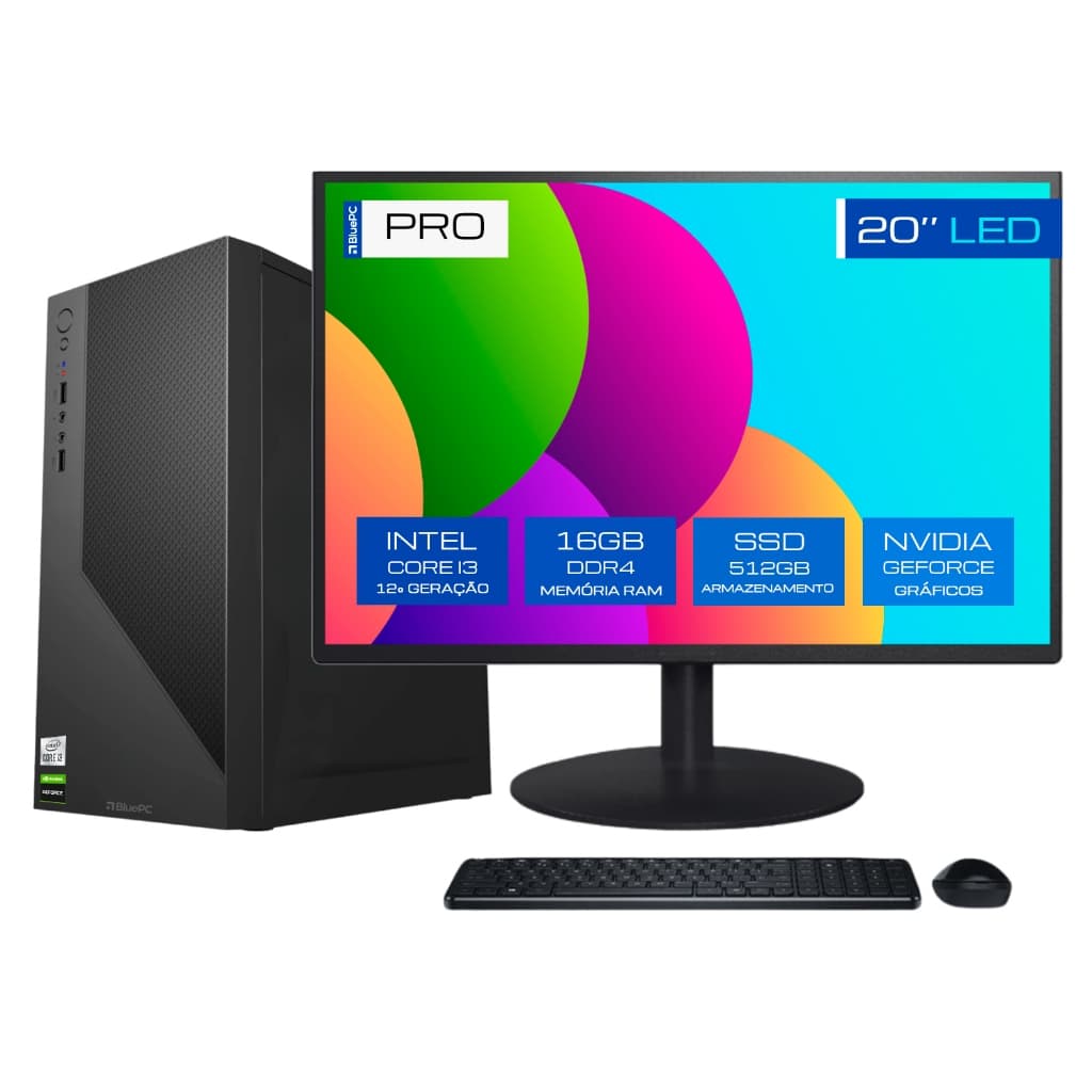 Computador BluePC PRO Intel i3 12100F, 16GB, SSD 512GB, Geforce, Win 11 Pro, Monitor 20- CDBP-PRO145