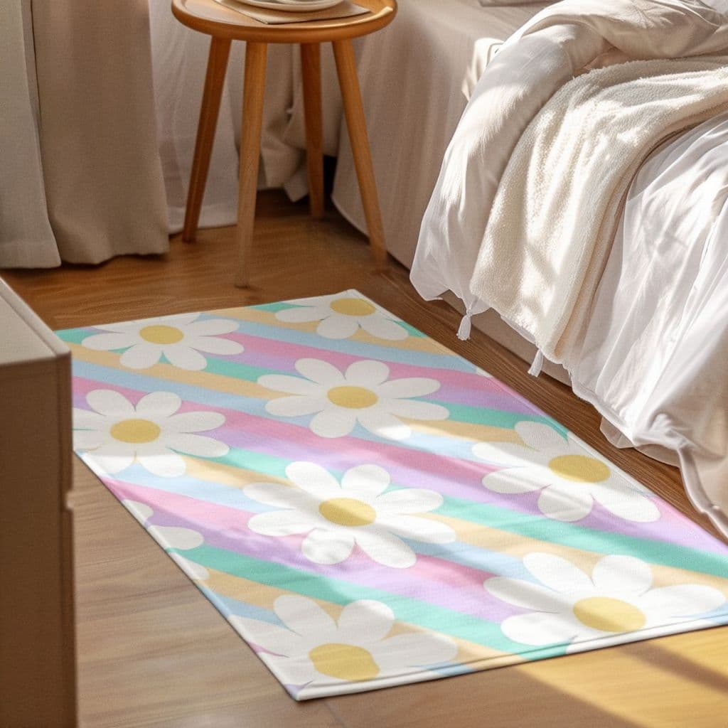 Tapete Decorativo Flores 118x70cm Antiderrapante Sala, Quarto e Escritório